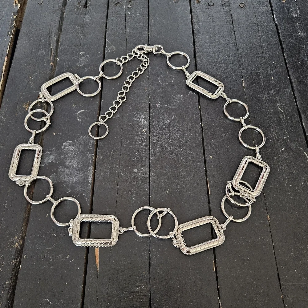 Silver Geometric Chain Belt One Size Dress Jeans Vintage Y2K Square Rectangle